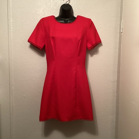 La Belle Red A-Line Mini Dress Crew Neck Short Sleeve - Picture 6 of 7